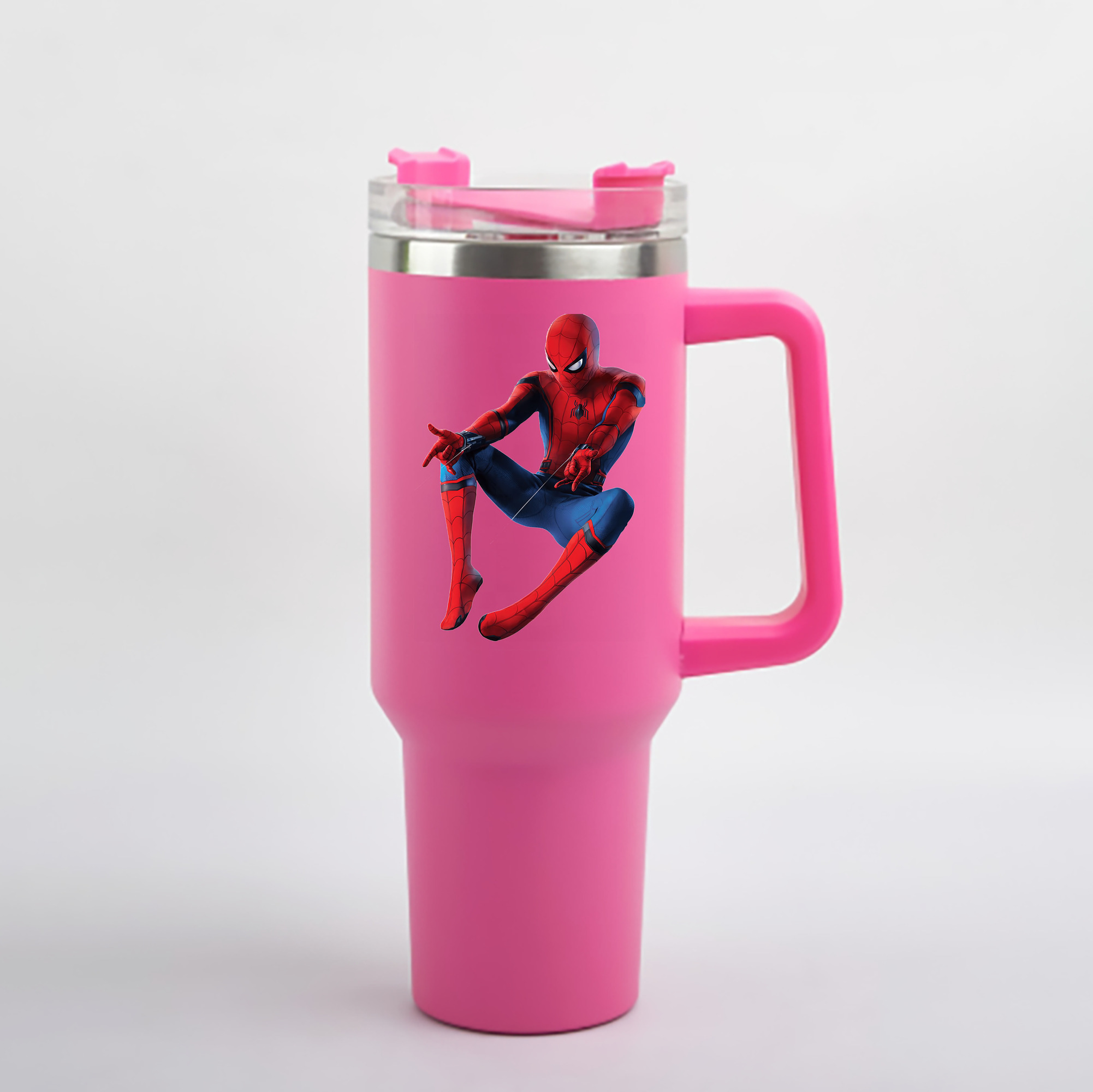 （画像用） Spider Man スパイダーマン 1200mL車用タンブラー - クリスタルステッカー（プラスチックストロー付き）